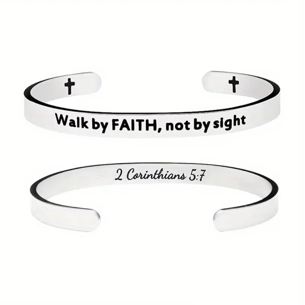 Inspirational "Walk by FAITH" Silver Cuff Bracelet
